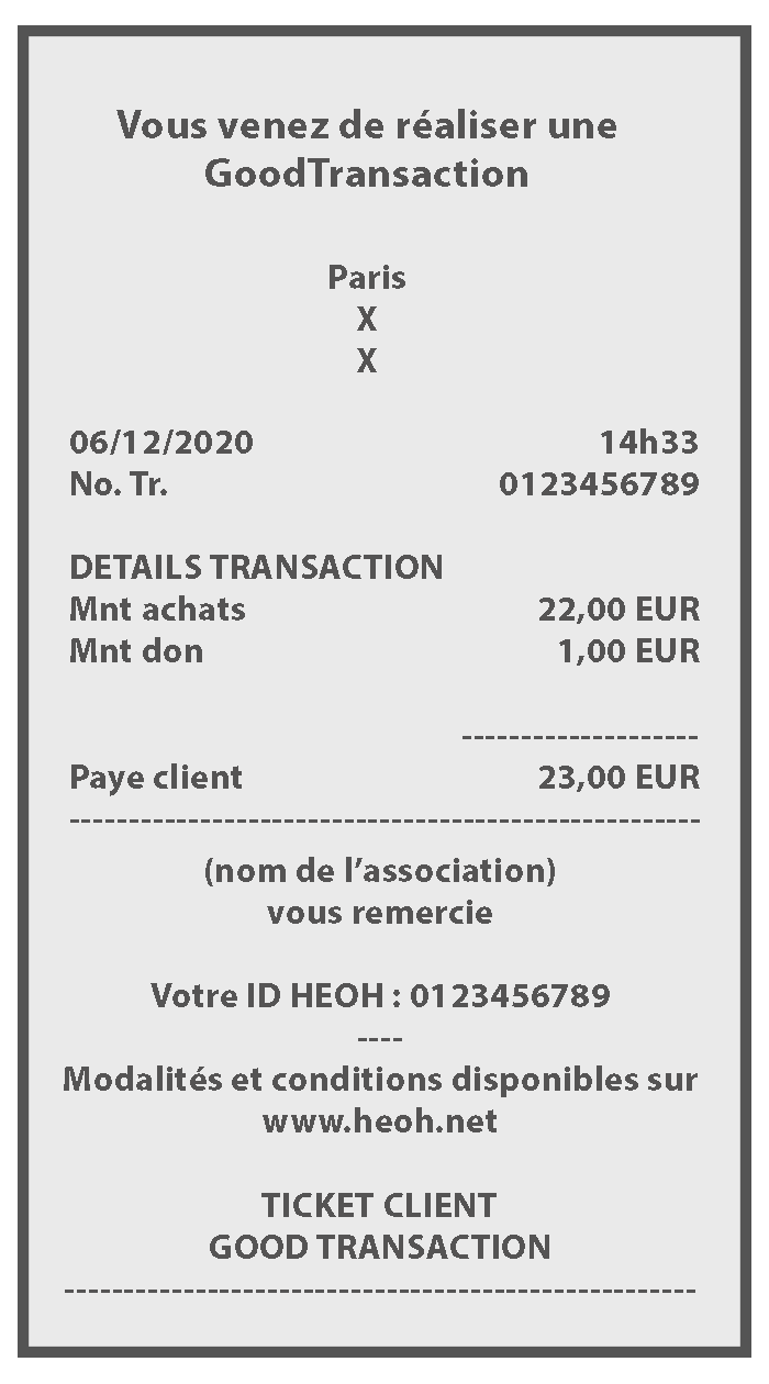 Ticket client mentionnant le don